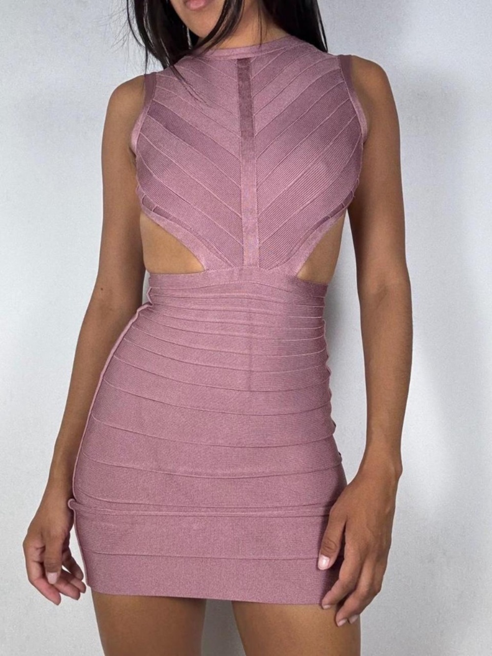 HERVE LEGER PINK NUDE BANDAGE DRESS